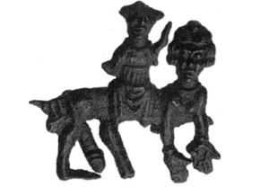 Badge dans la forme d’Aristote et de Phyllis, plomb-étain, c. 1375-1425, trouvé aux Pays-Bas