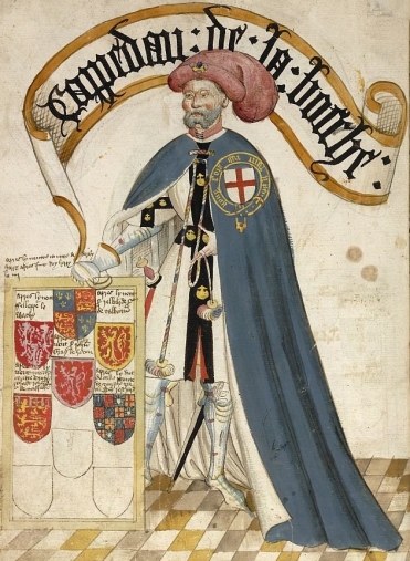 Portrait de Jean de Grailly, Captal de Buch, William Bruges’s Garter Book, v.1440-1450 – © British Library, London